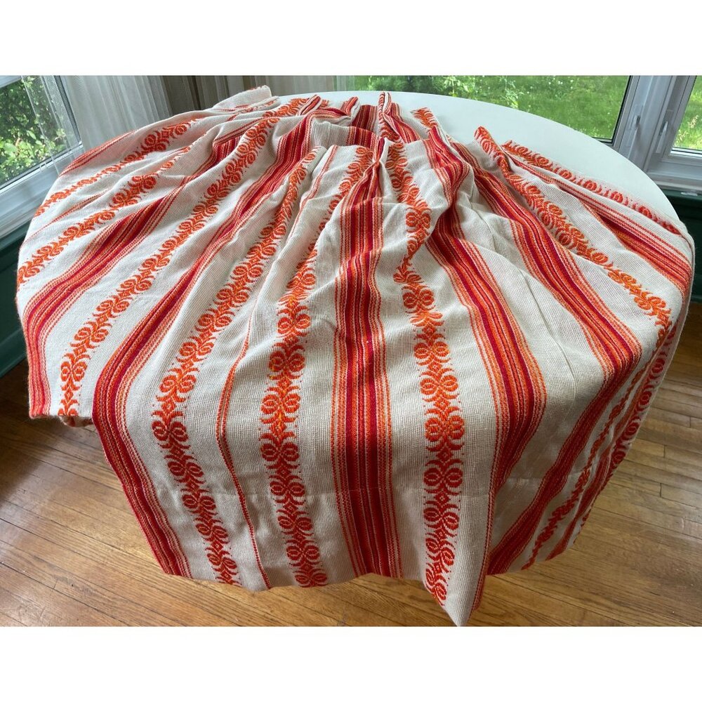 Vintage 70s pleated curtain, orange beige striped, woven panel, price for each